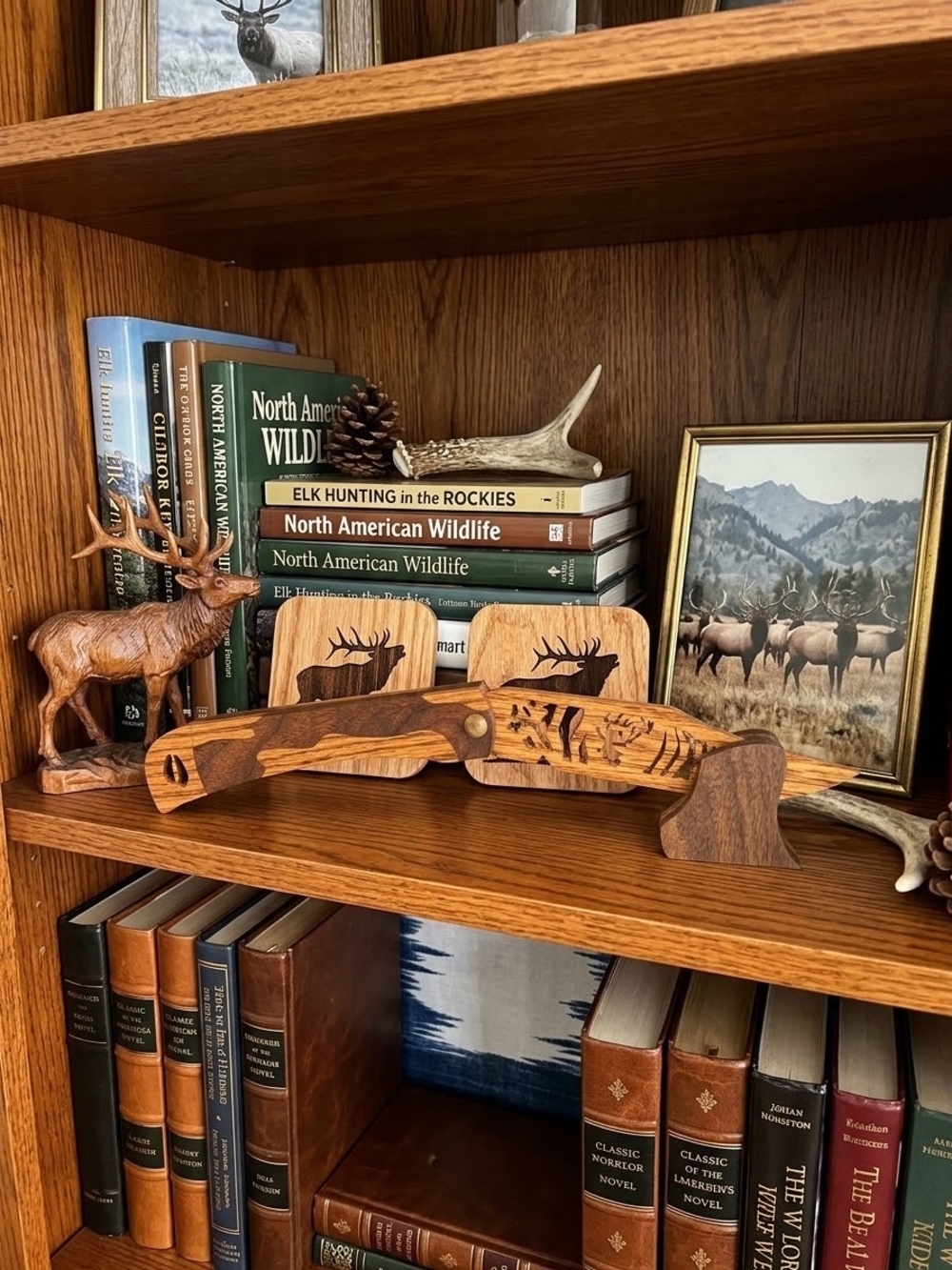 Decorative Wooden Oversized Pocket Knife Sculpture And Matching Stand 13 In